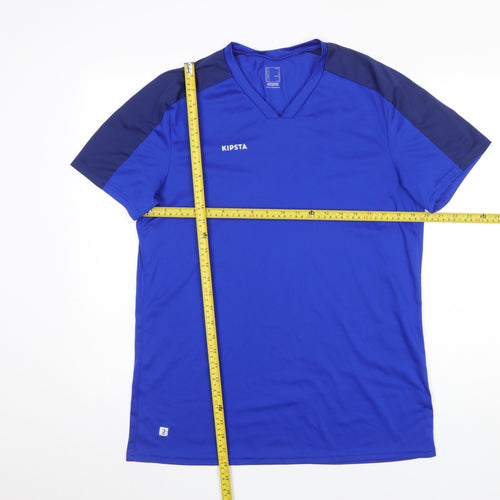 Kipsta Men's Blue Short Sleeve V-Neck Activewear T-Shirt Size L