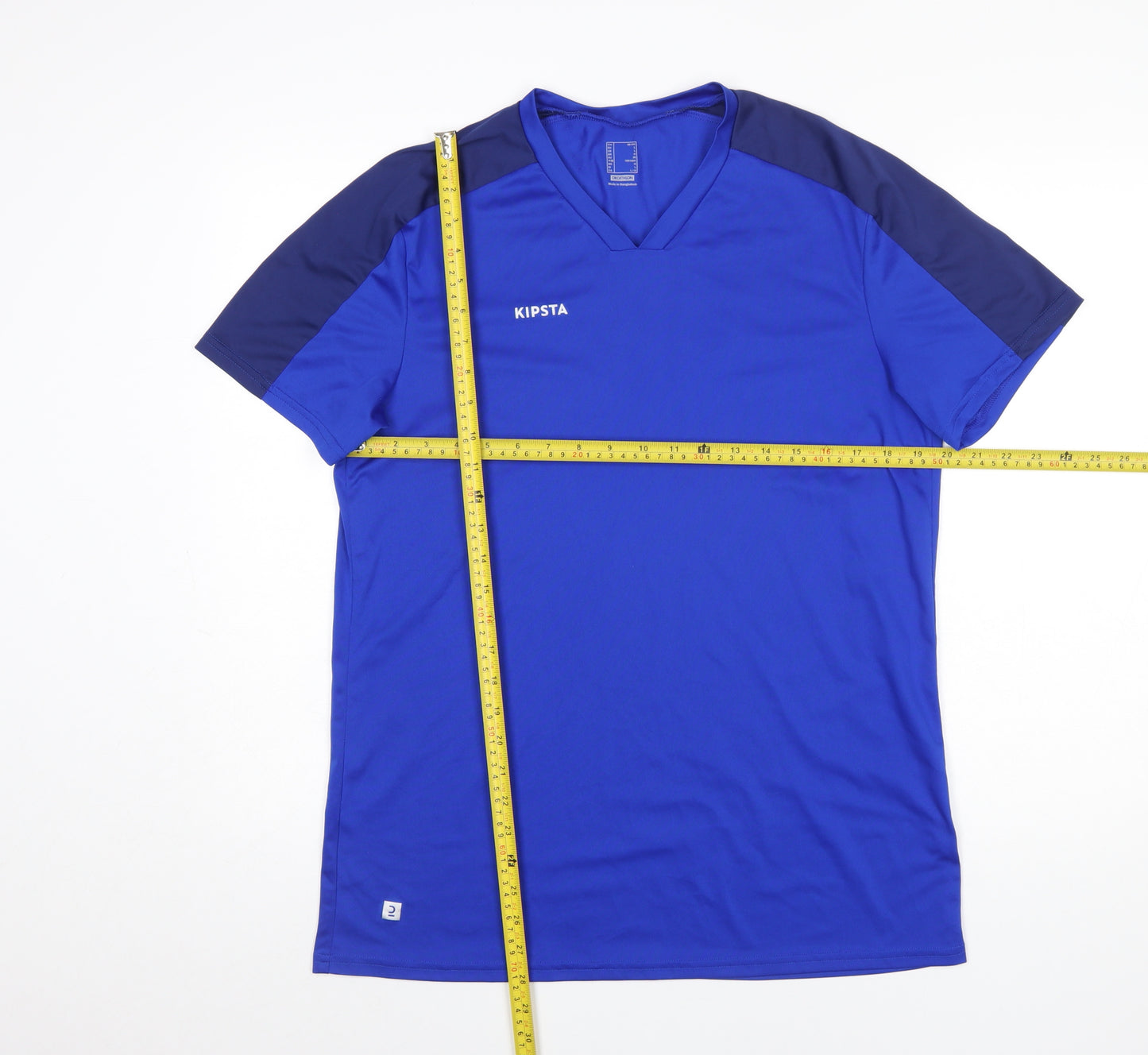 Kipsta Men's Blue Short Sleeve V-Neck Activewear T-Shirt Size L