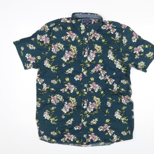 Tokyo Laundry Men's Green Floral Short Sleeve Cotton Button-Up Shirt L