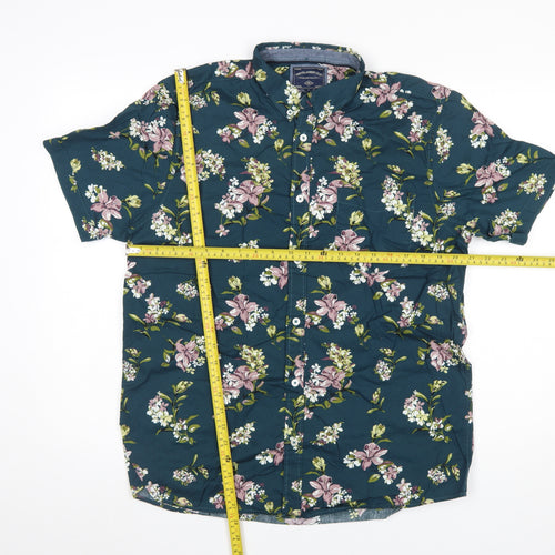 Tokyo Laundry Men's Green Floral Short Sleeve Cotton Button-Up Shirt L