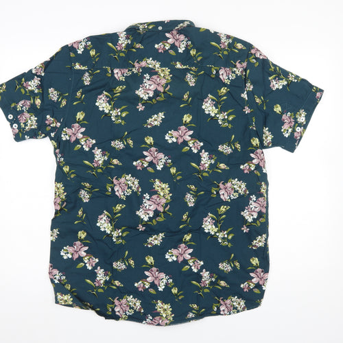 Tokyo Laundry Men's Green Floral Short Sleeve Cotton Button-Up Shirt L
