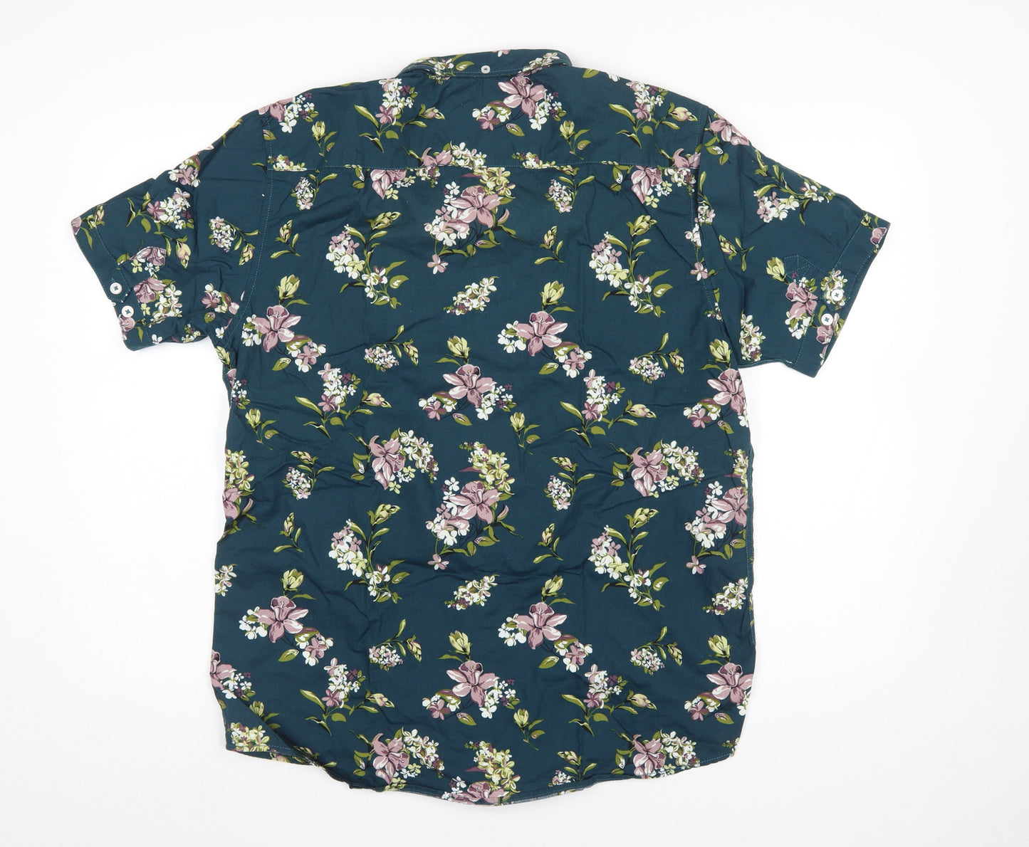 Tokyo Laundry Men's Green Floral Short Sleeve Cotton Button-Up Shirt L