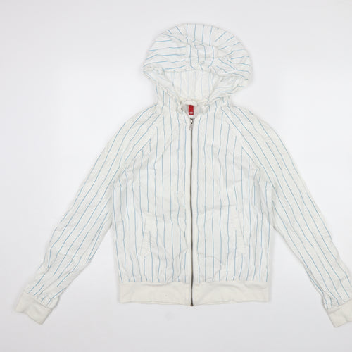 H&M Divided Women White Striped Hooded Zip Jacket Size 10