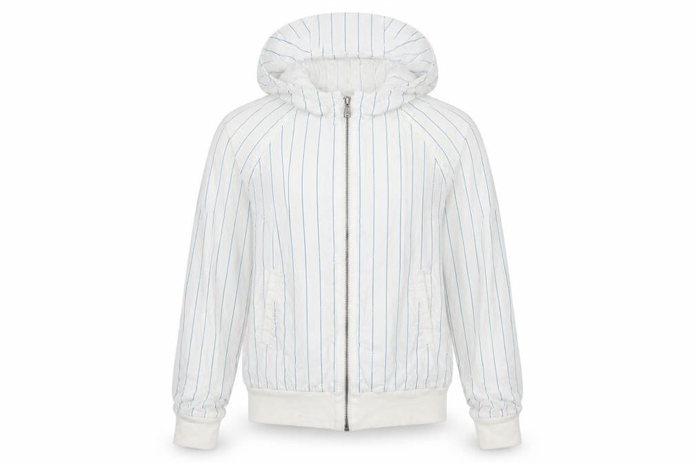 Front view of H&M Divided Women White Striped Hooded Zip Jacket, size 10