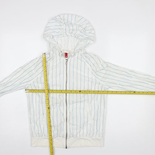 H&M Divided Women White Striped Hooded Zip Jacket Size 10