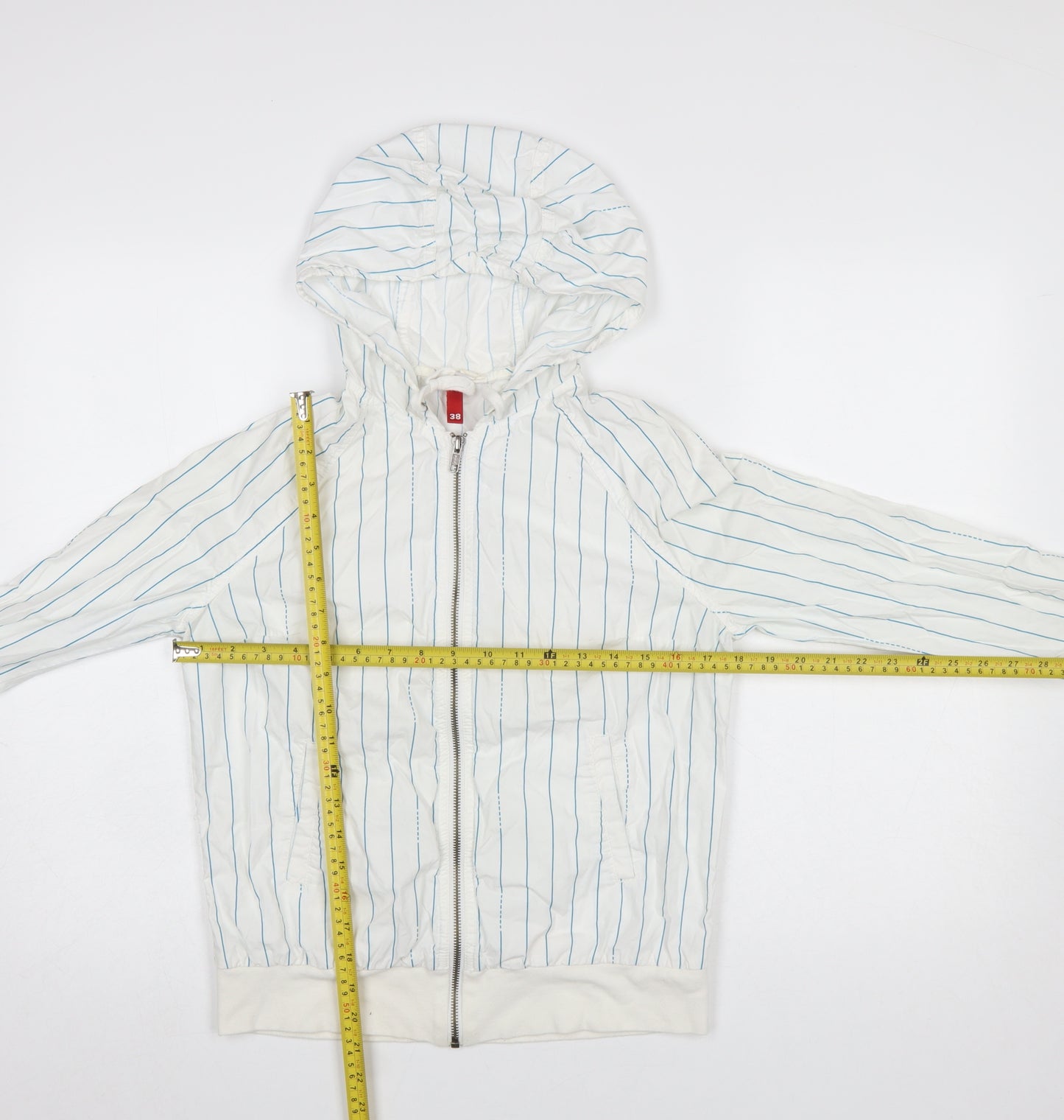 H&M Divided Women White Striped Hooded Zip Jacket Size 10