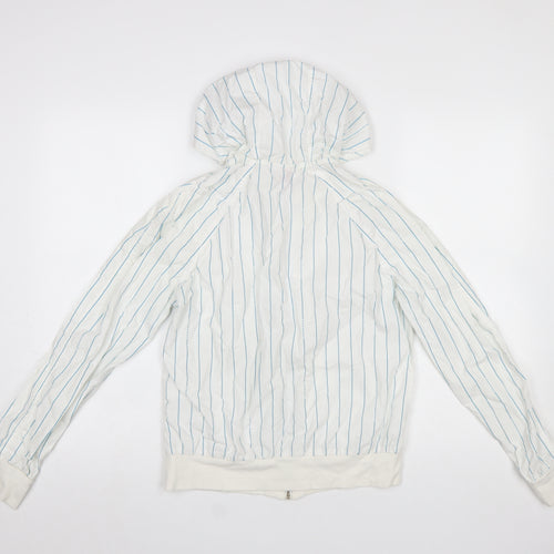 H&M Divided Women White Striped Hooded Zip Jacket Size 10