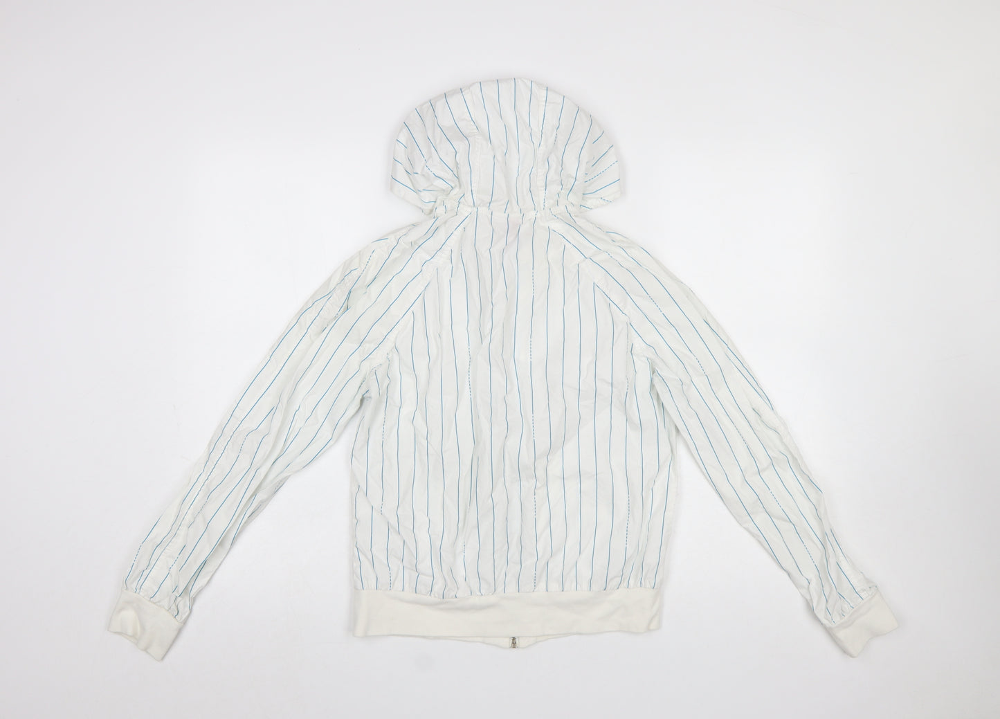 H&M Divided Women White Striped Hooded Zip Jacket Size 10