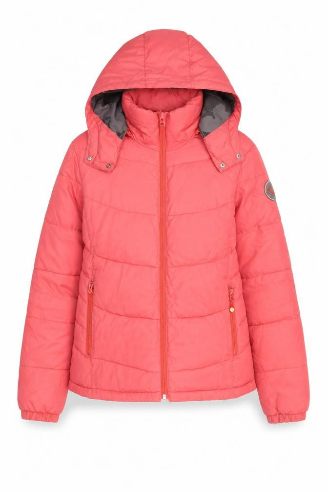 Front view of Roxy Women’s Pink Hooded Puffer Jacket M Winter Coat