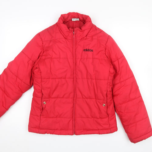 Adidas Women Red Puffer Jacket Size 12 Quilted Winter Coat