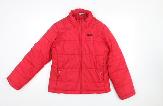 Adidas Women Red Puffer Jacket Size 12 Quilted Winter Coat