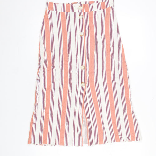 Primark Women’s Orange Striped Button Midi A-Line Skirt Size 10