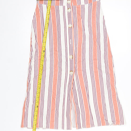 Primark Women’s Orange Striped Button Midi A-Line Skirt Size 10