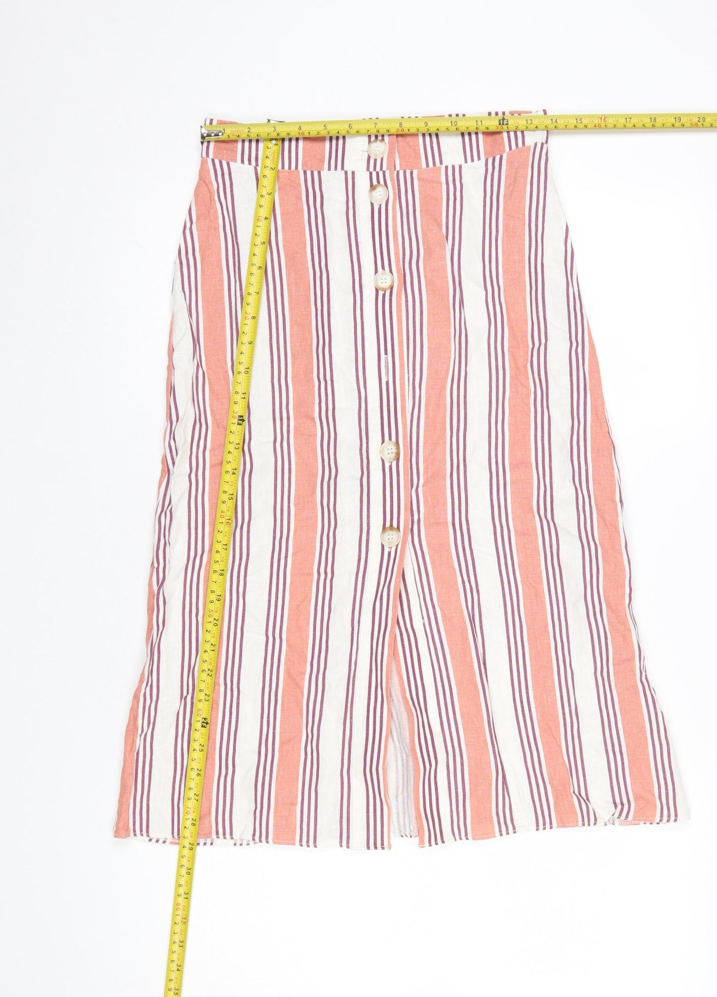 Primark Women’s Orange Striped Button Midi A-Line Skirt Size 10