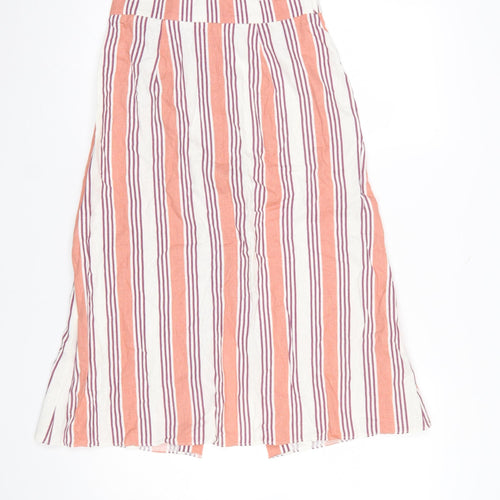 Primark Women’s Orange Striped Button Midi A-Line Skirt Size 10