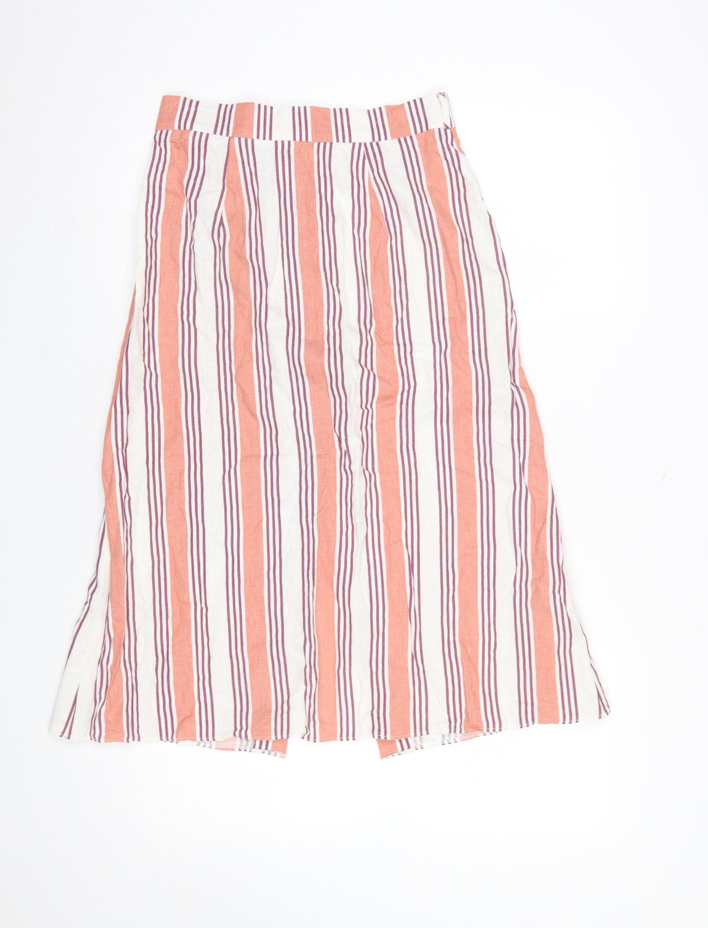 Primark Women’s Orange Striped Button Midi A-Line Skirt Size 10