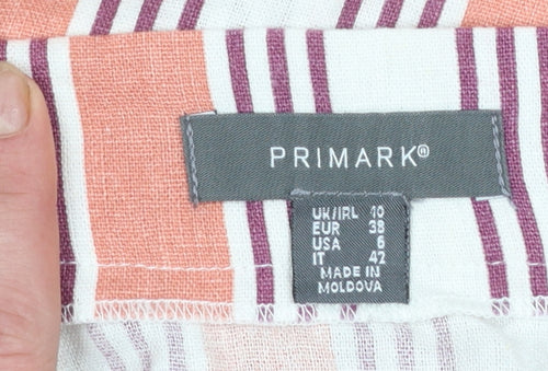 Primark Women’s Orange Striped Button Midi A-Line Skirt Size 10