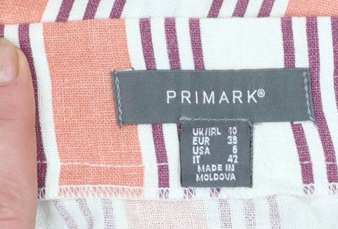 Primark Women’s Orange Striped Button Midi A-Line Skirt Size 10