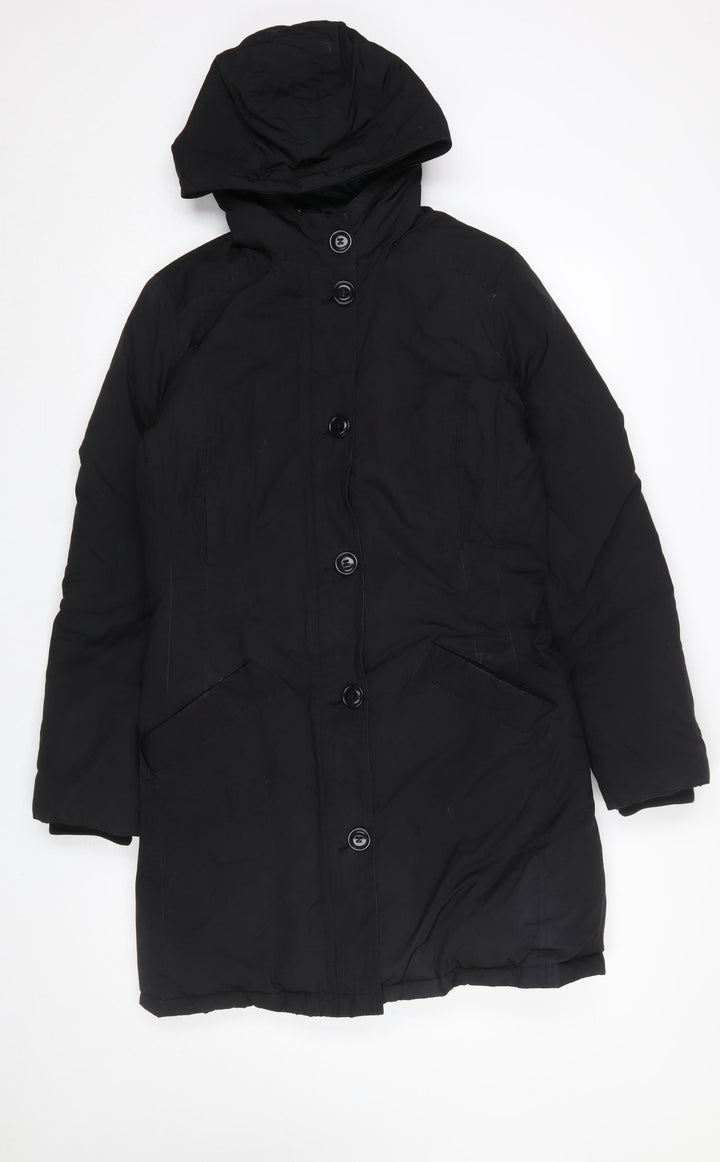 Jigsaw Women's Black Long Hooded Down Coat Size 8
