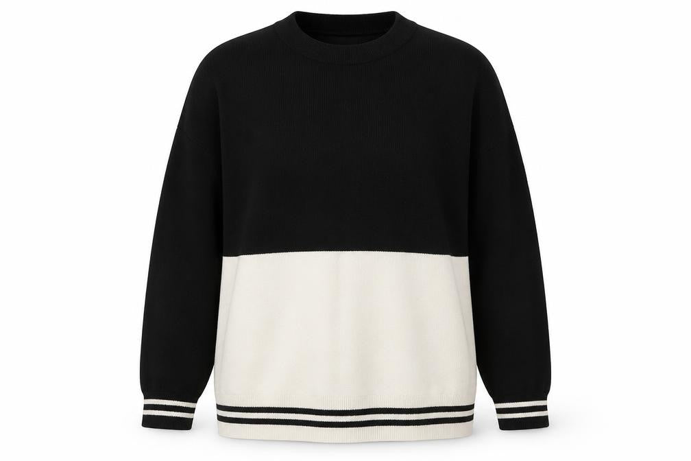 Front view of Mango Women's Black and Ivory Knit jumper XL