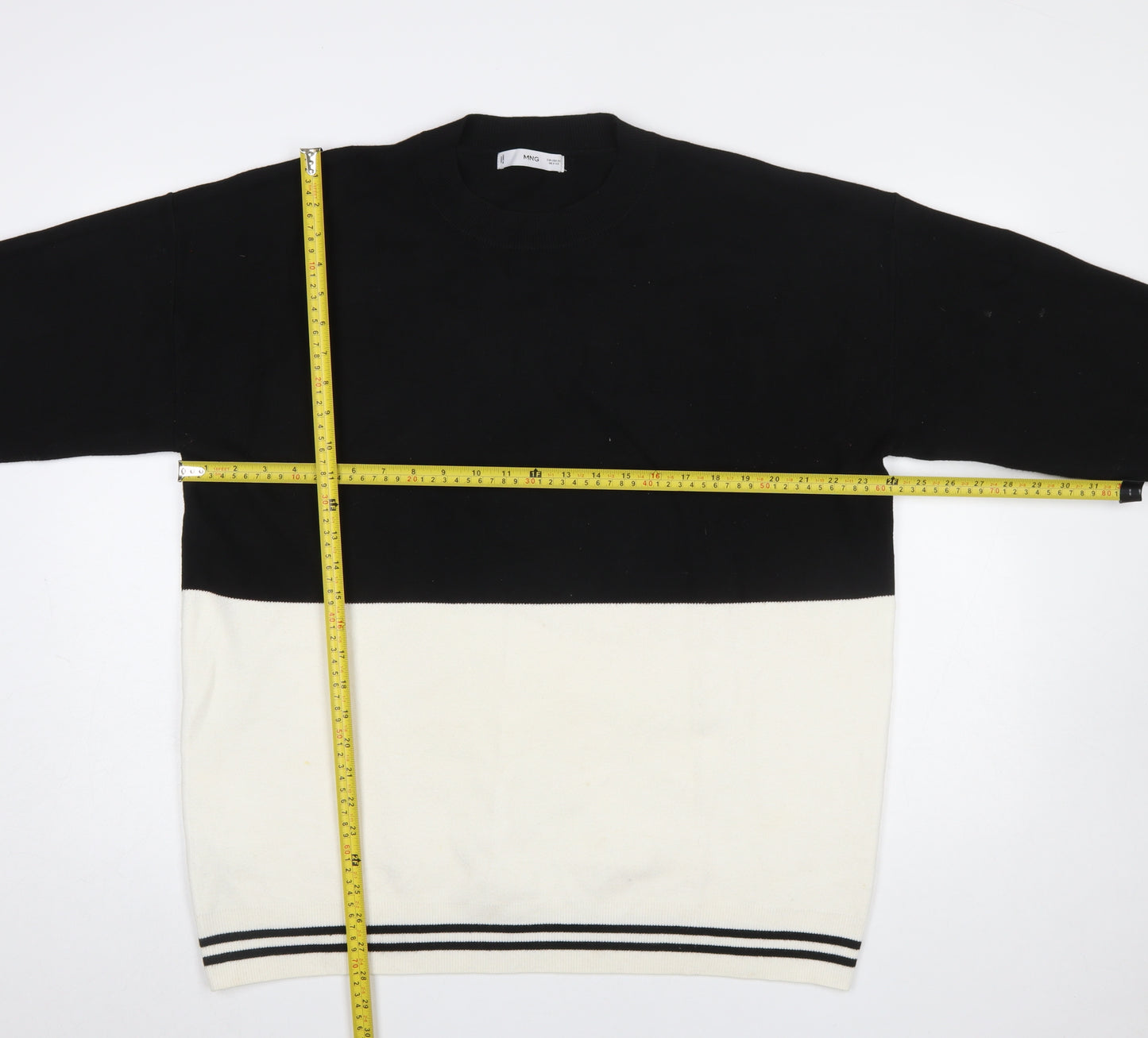 MNG Women's Black and Ivory Knit Pullover Jumper XL