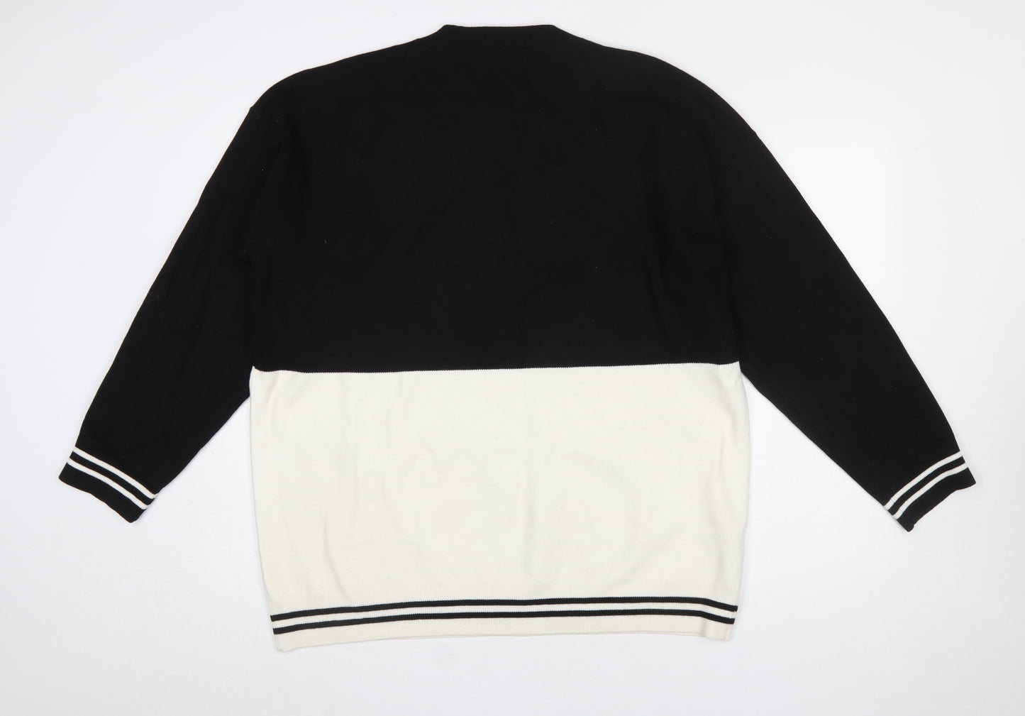 MNG Women's Black and Ivory Knit Pullover Jumper XL