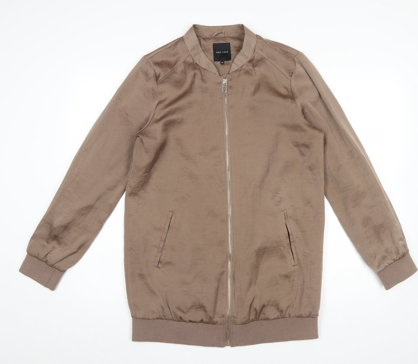 New Look Womens Brown Bomber Jacket Size 12 Lightweight Zip Up