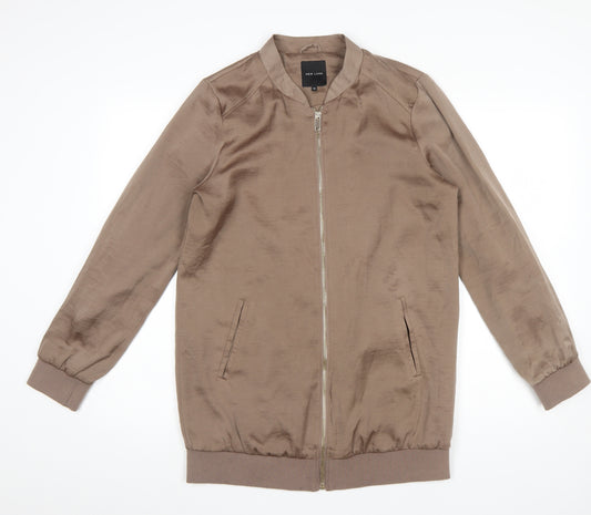 New Look Womens Brown Bomber Jacket Size 12 Lightweight Zip Up