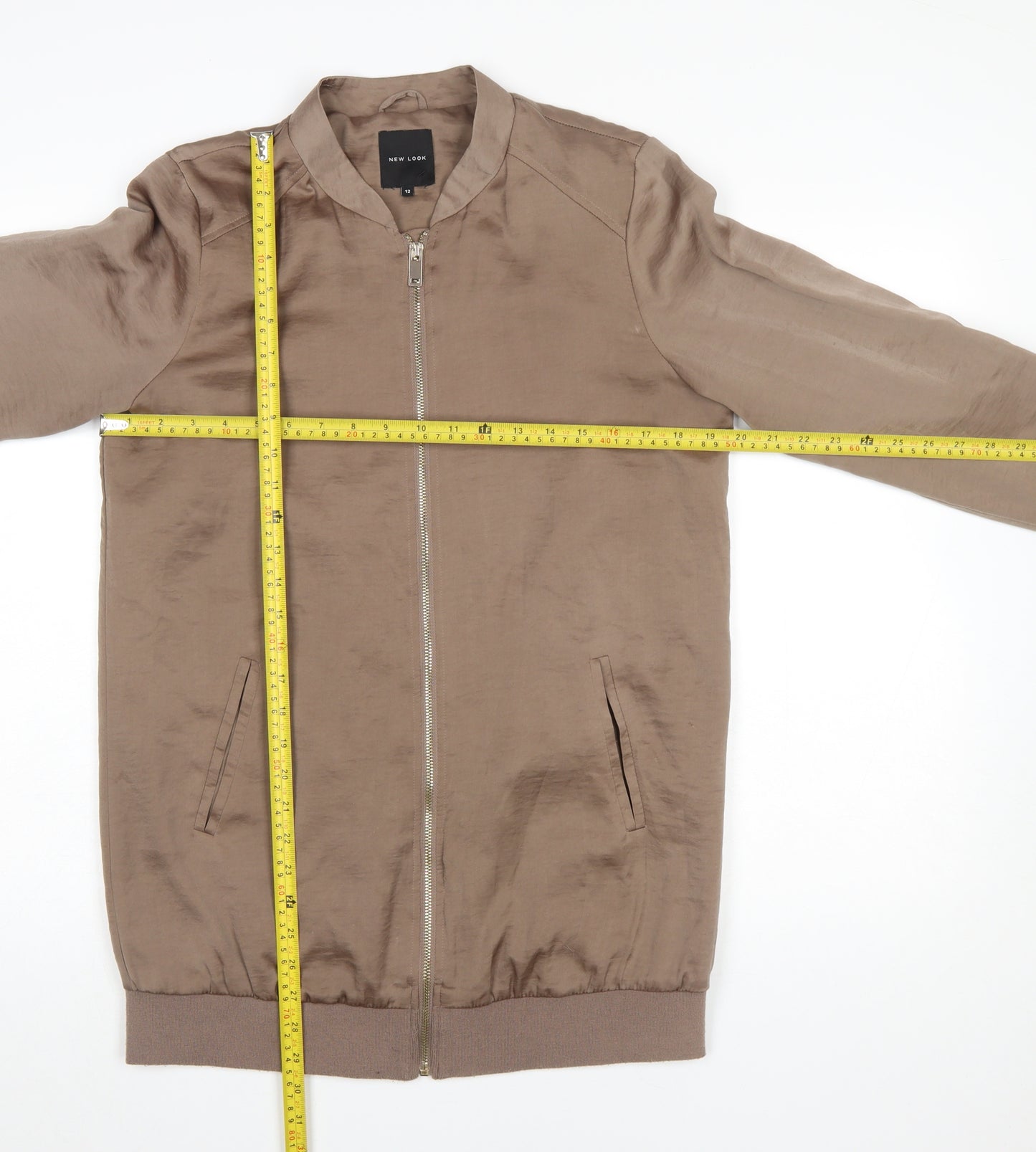 New Look Womens Brown Bomber Jacket Size 12 Lightweight Zip Up