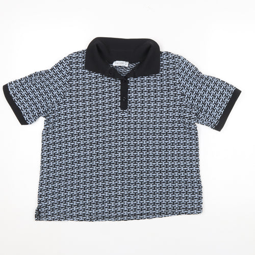 Gallery Womens Black Geometric Polo Shirt Size M Short Sleeve Cotton Blend