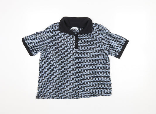 Gallery Womens Black Geometric Polo Shirt Size M Short Sleeve Cotton Blend