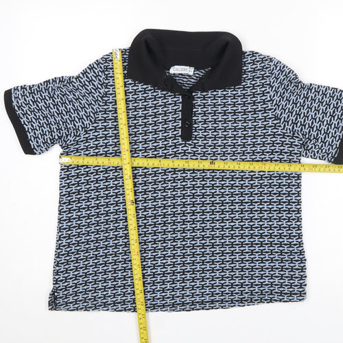 Gallery Womens Black Geometric Polo Shirt Size M Short Sleeve Cotton Blend