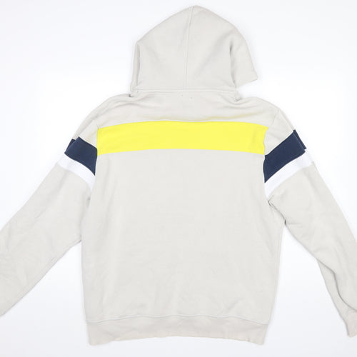 River Island Men’s Beige Hoodie L Pullover Fleece Logo Hooded Sweatshirt