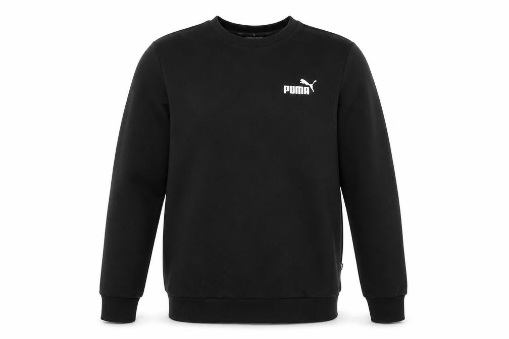 Front view of Puma Men's Black Small Crew Neck Pullover Sweatshirt Logo Sportswear