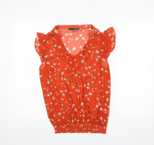 Atmosphere Women’s Orange Floral Ruffle V-Neck Sleeveless Tunic Blouse Size 10