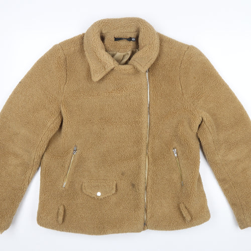 Missguided Womens Beige Fleece Biker Jacket Size 14
