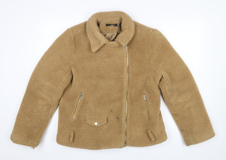 Missguided Womens Beige Fleece Biker Jacket Size 14