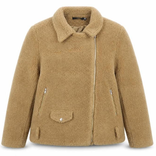 Missguided Womens Beige Fleece Biker Jacket Size 14