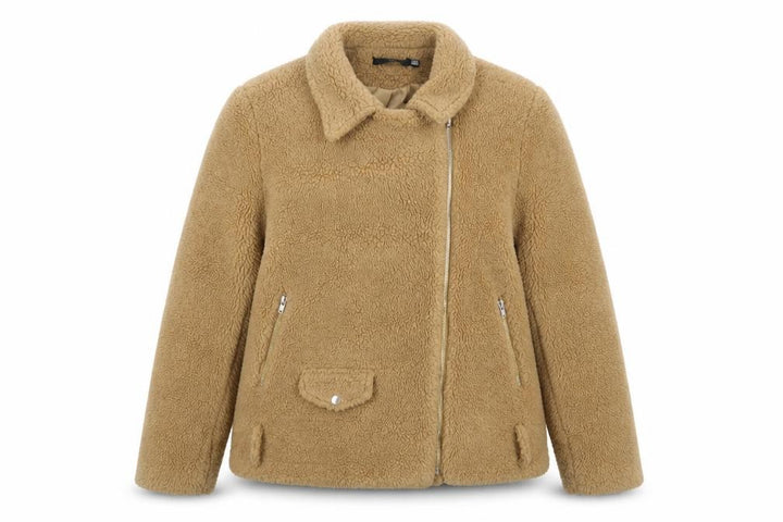 Missguided Womens Beige Fleece Biker Jacket Size 14