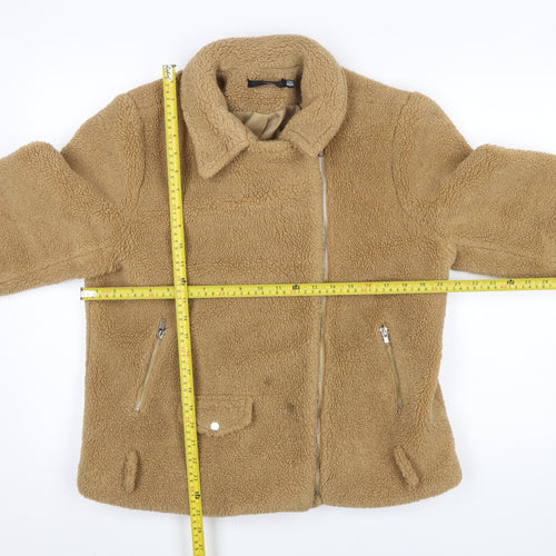 Missguided Womens Beige Fleece Biker Jacket Size 14