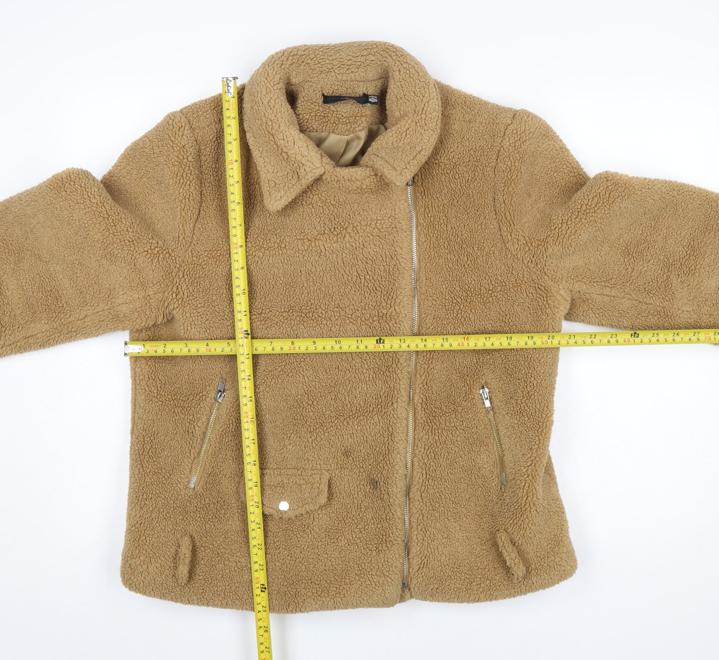 Missguided Womens Beige Fleece Biker Jacket Size 14