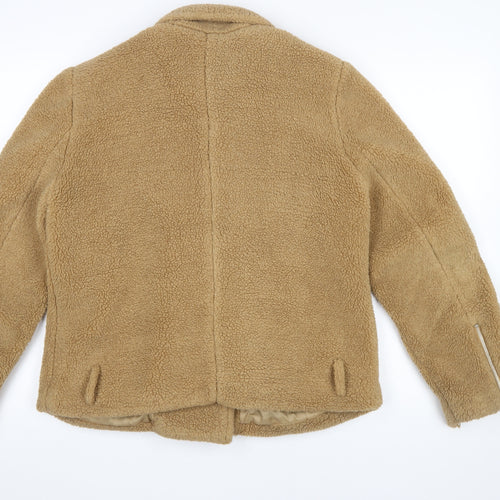 Missguided Womens Beige Fleece Biker Jacket Size 14
