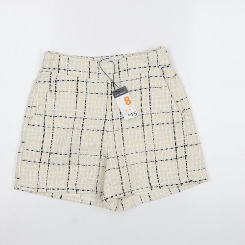 Primark Women’s Beige Check Tweed Chino Shorts Size 8