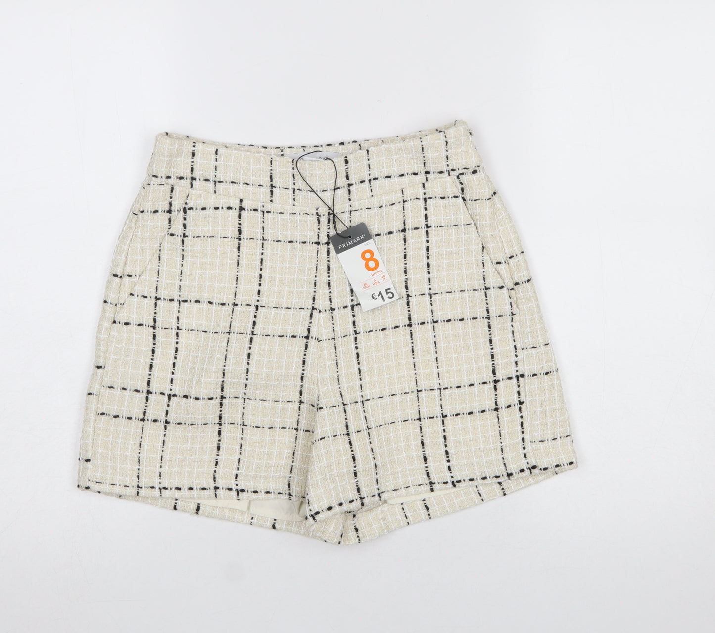 Primark Women’s Beige Check Tweed Chino Shorts Size 8