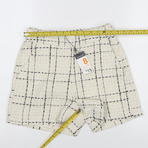 Primark Women’s Beige Check Tweed Chino Shorts Size 8