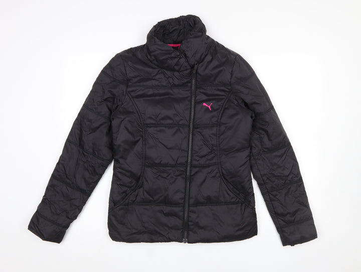 Puma Womens Black Size 10 Puffer Jacket Nylon Quilted Full Zip