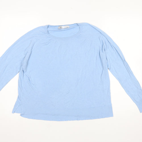 ZARA Women’s Blue Cotton Crew Neck Pullover Jumper Size 14