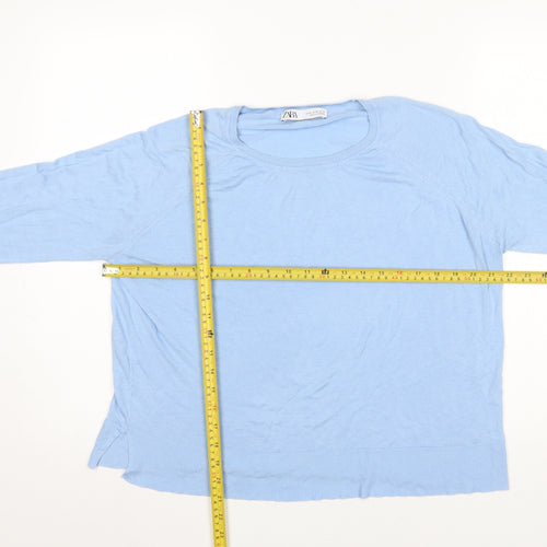 ZARA Women’s Blue Cotton Crew Neck Pullover Jumper Size 14