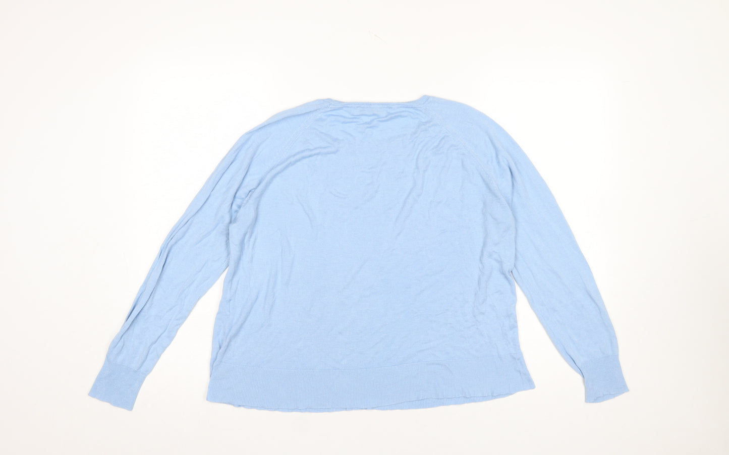 ZARA Women’s Blue Cotton Crew Neck Pullover Jumper Size 14