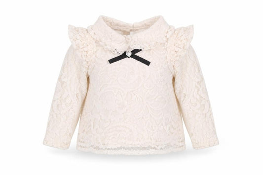 Front view of River Island girls’ ivory lace long sleeve blouse 6-9 months formal party top